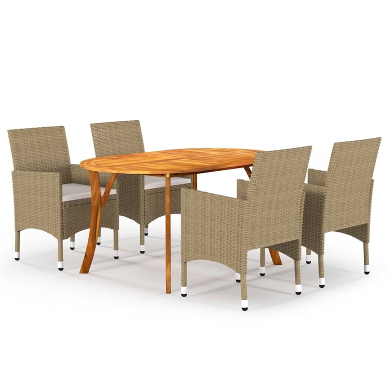 vidaXL Solid Acacia Wood 5 Piece Set Durable Dining Set in Beige
