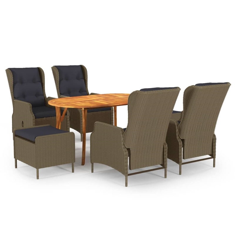 vidaXL Dining Set in Brown Table/Brown Chairs/Black Cushions
