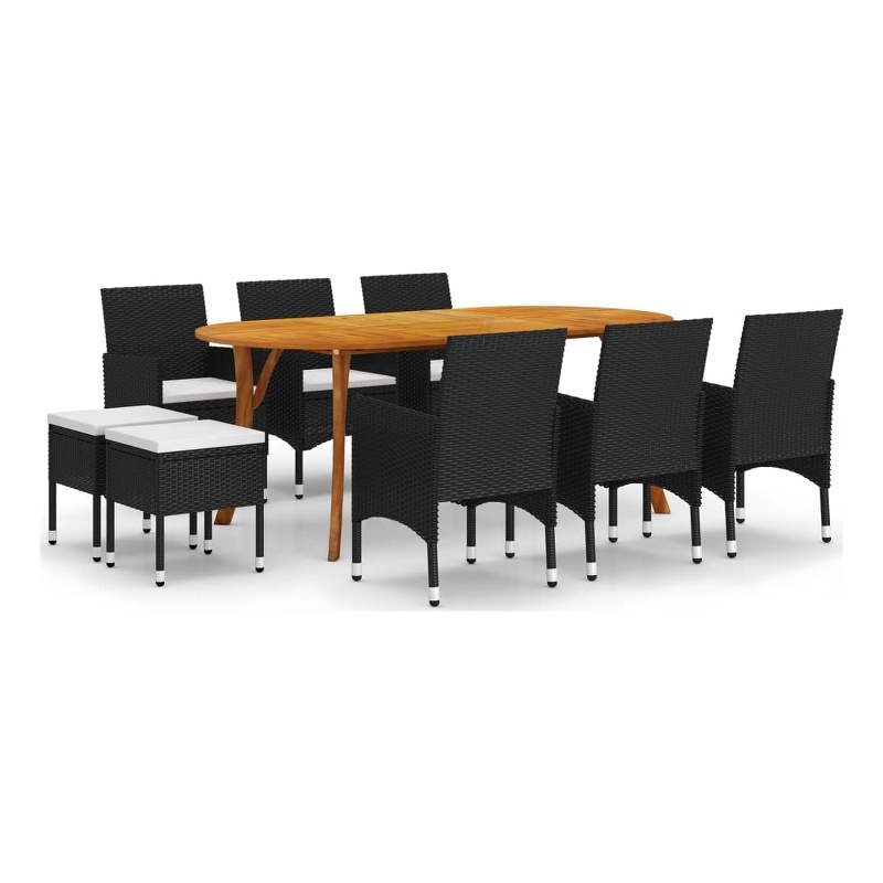 vidaXL Solid Acacia Wood 9 Piece Dining Set in Black