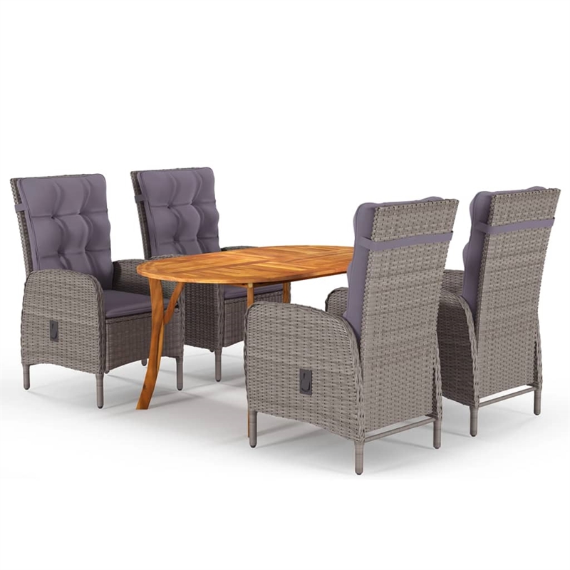 vidaXL Solid Acacia Wood Large Dining Set in Gray