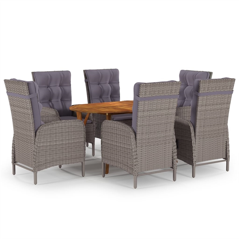 vidaXL Solid Acacia Wood 7-Piece Set Durable Dining Set in Gray