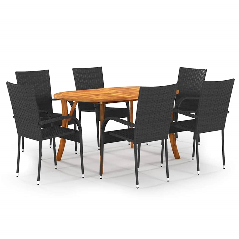 vidaXL Solid Acacia Wood Standard Stackable Dining Set in Black