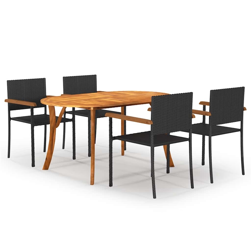vidaXL Solid Acacia Wood Medium Durable Dining Set in Black