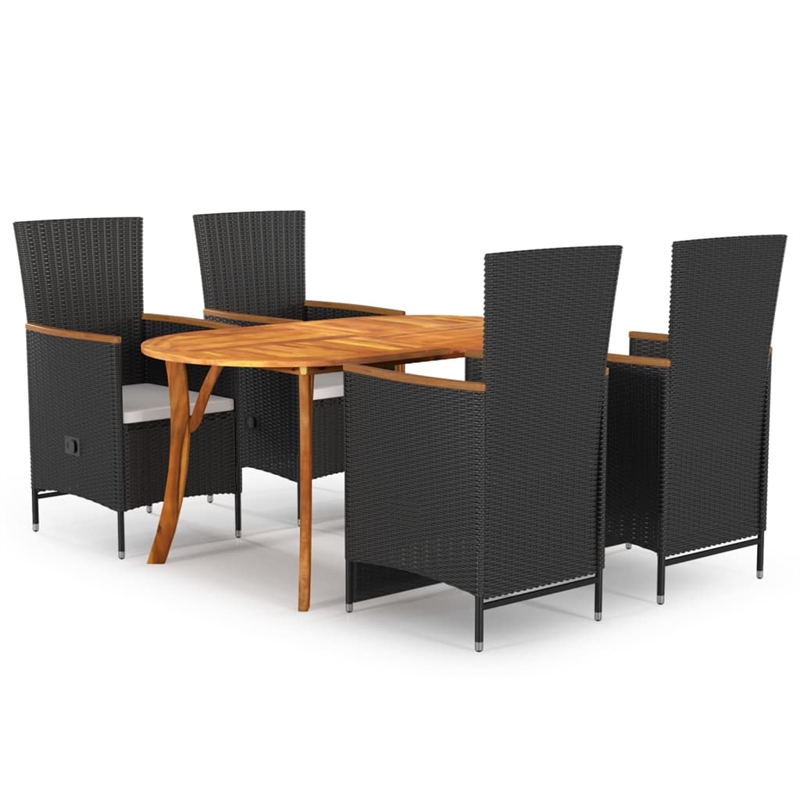 vidaXL Solid Acacia Wood Large Adjustable Armrests Dining Set in Black