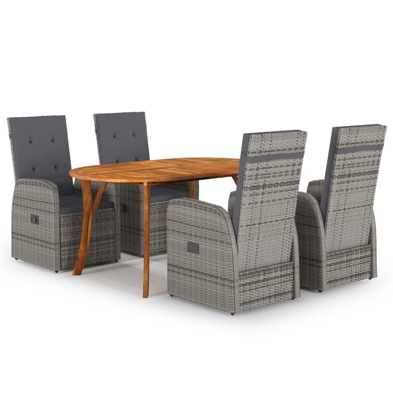 vidaXL Solid Acacia Wood & Powder-Coated Steel Dining Set in Gray