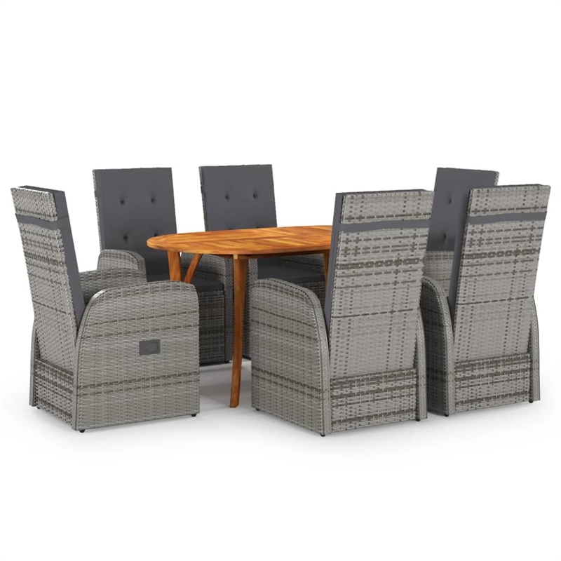 vidaXL 7 Piece Solid Acacia Wood Dining Set in Gray
