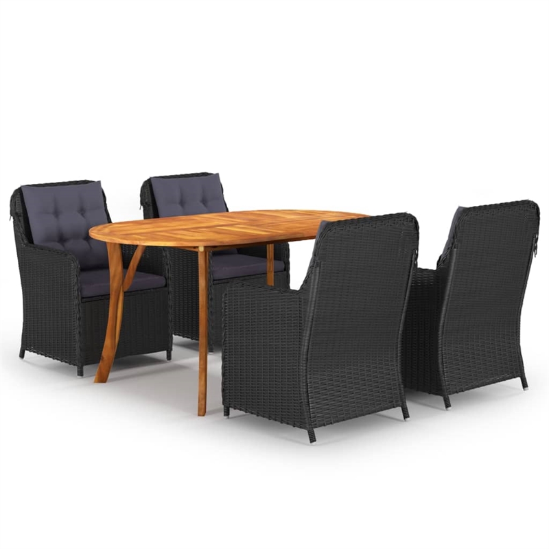 vidaXL Solid Acacia Wood 5 Piece Dining Set in Black