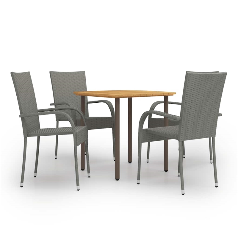 vidaXL Solid Acacia Wood Medium Stackable Dining Set in Gray