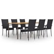 vidaXL Solid Acacia Wood and PE Rattan Large Stackable Dining Set in Black