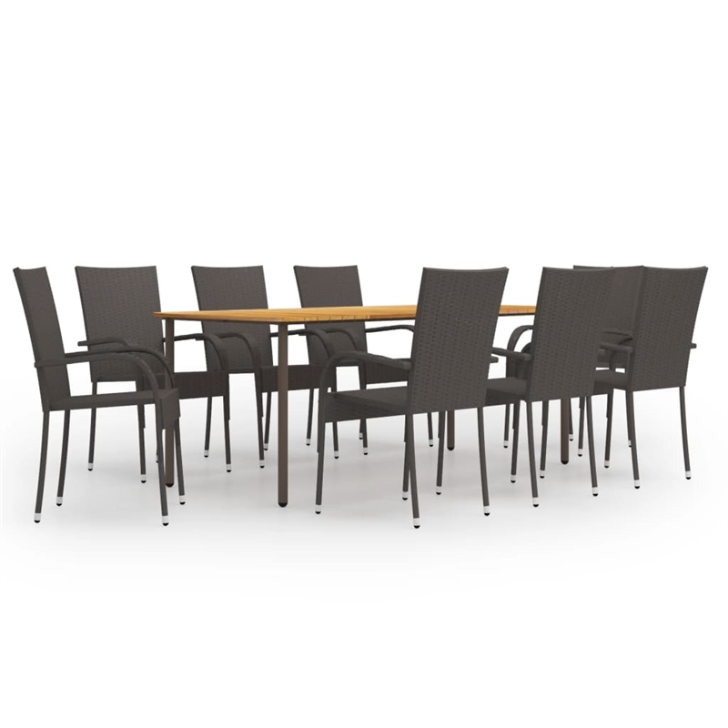 vidaXL PE Rattan Large Stackable Dining Set in Brown