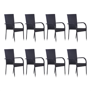 vidaXL Solid Acacia Wood/Powder-Coated Steel/PE Rattan Dining Set in Black