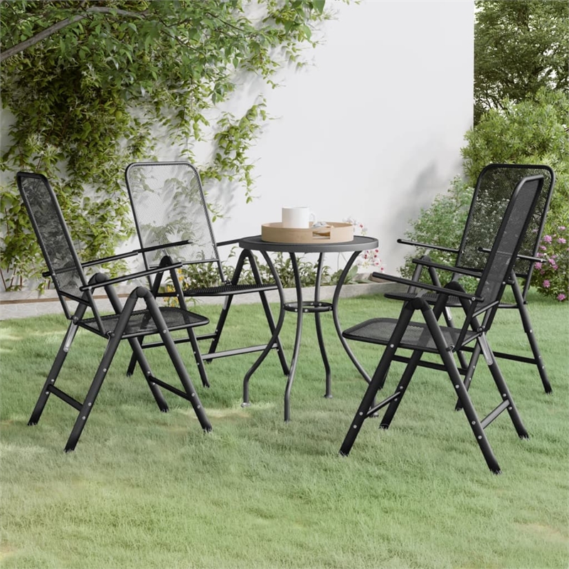 vidaXL Expanded Metal Mesh Compact Foldable Garden Dining Set Charcoal/Gray
