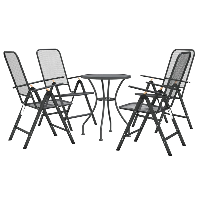 vidaXL Expanded Metal Mesh Compact Foldable Garden Dining Set Charcoal/Gray
