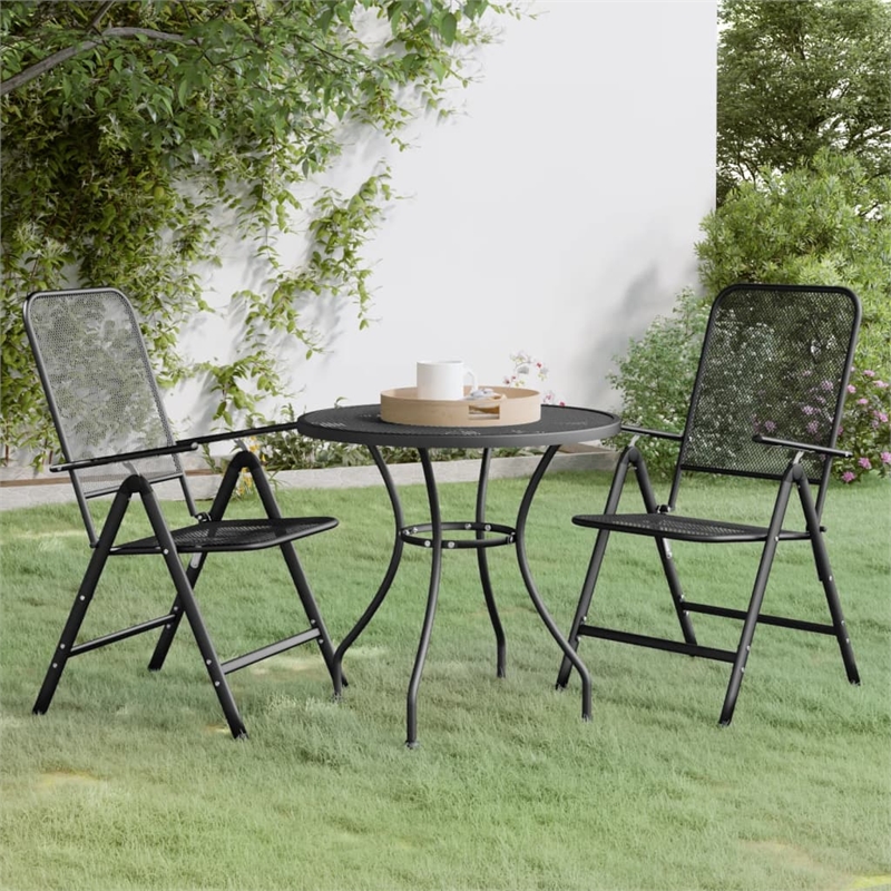 vidaXL Expanded Metal Mesh Medium Foldable Garden Dining Set in Anthracite/Gray