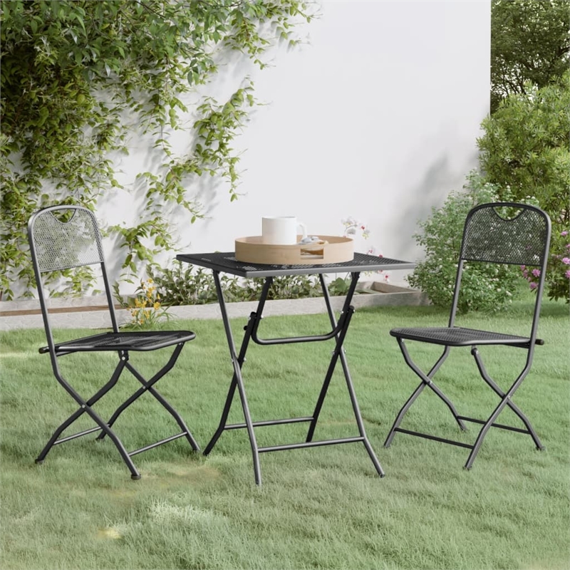 vidaXL Expanded Metal Mesh Small Foldable Garden Dining Set in Anthracite/Gray