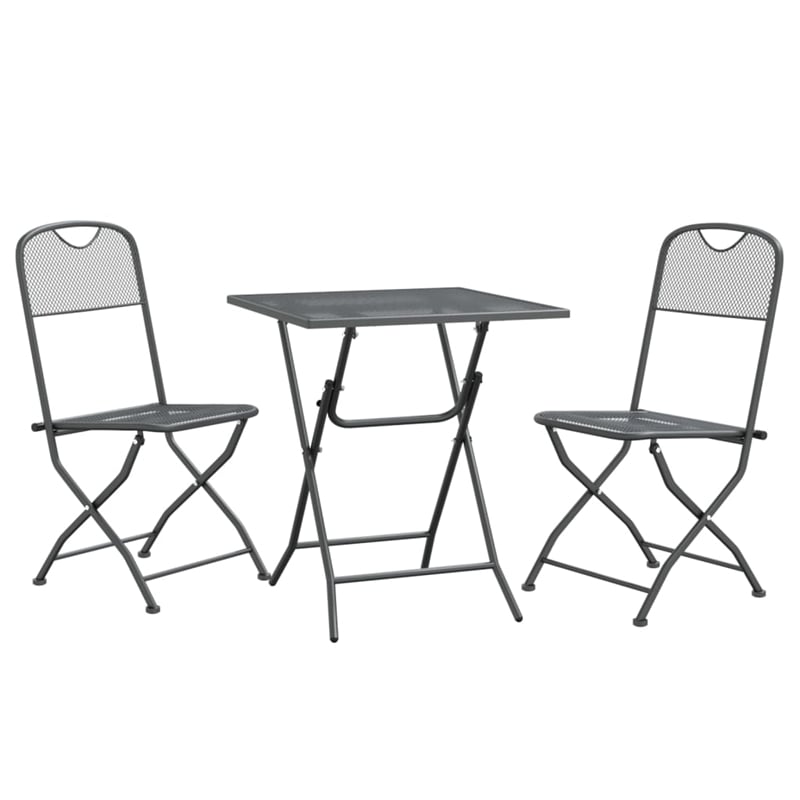 vidaXL Expanded Metal Mesh Small Foldable Garden Dining Set in Anthracite/Gray