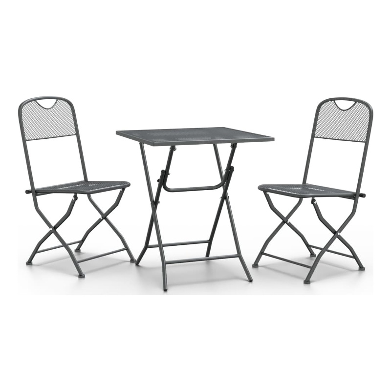 vidaXL Expanded Metal Mesh Small Foldable Garden Dining Set in Anthracite/Gray