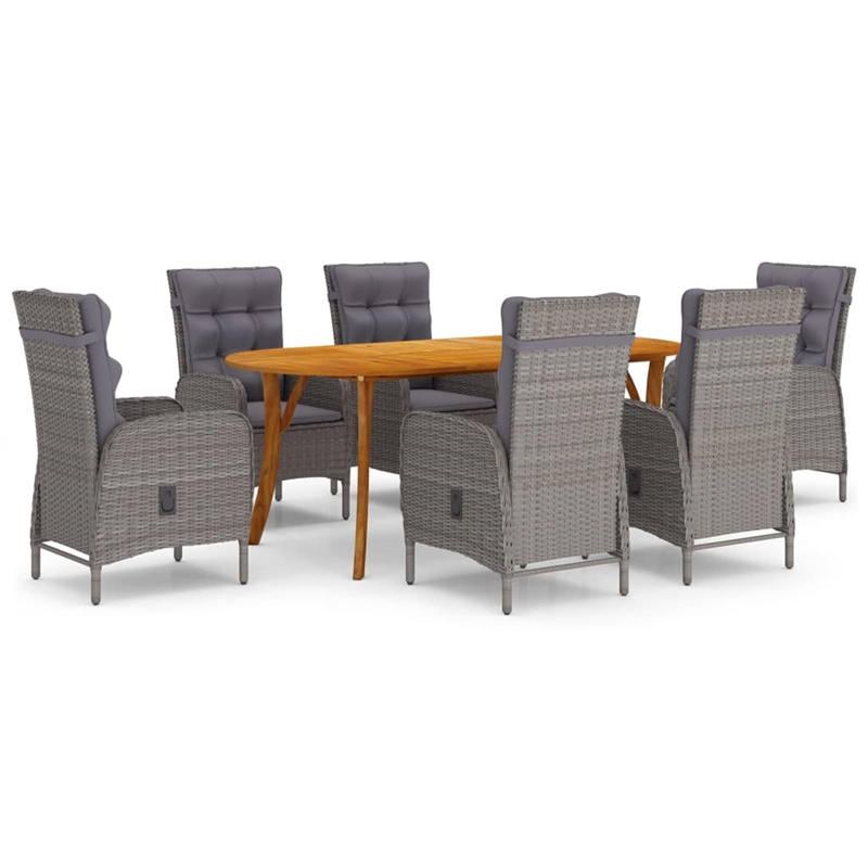 vidaXL Solid Acacia Wood/Poly Rattan Dining Set in Gray/Natural