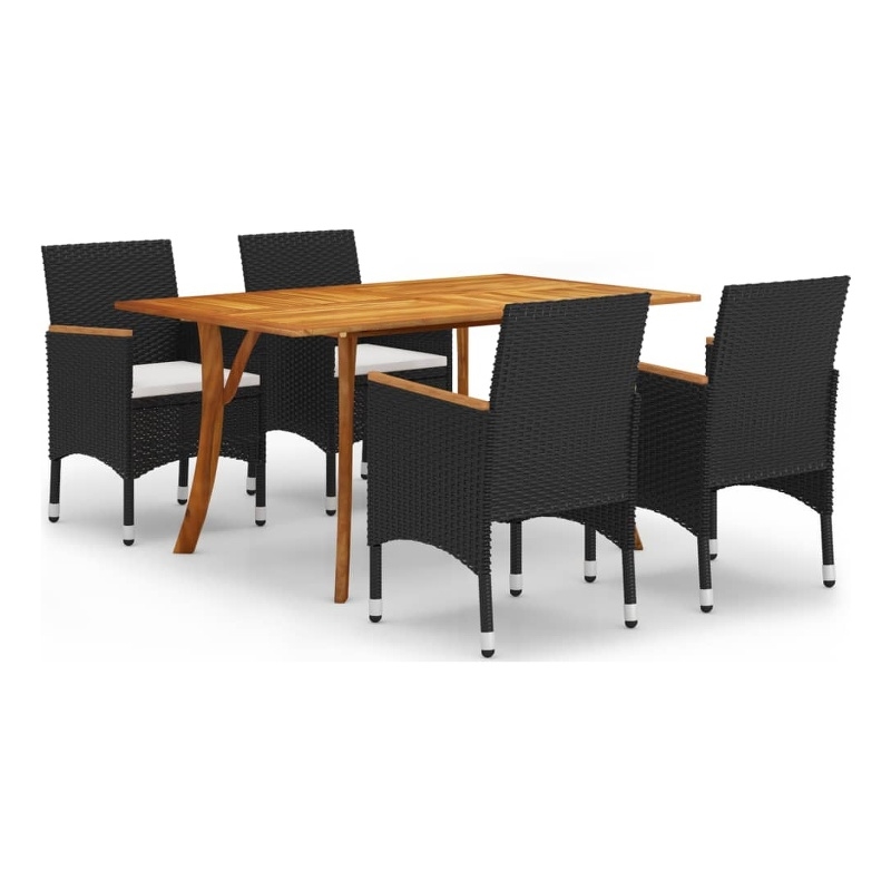 vidaXL Solid Acacia Wood Medium Durable Dining Set in Black
