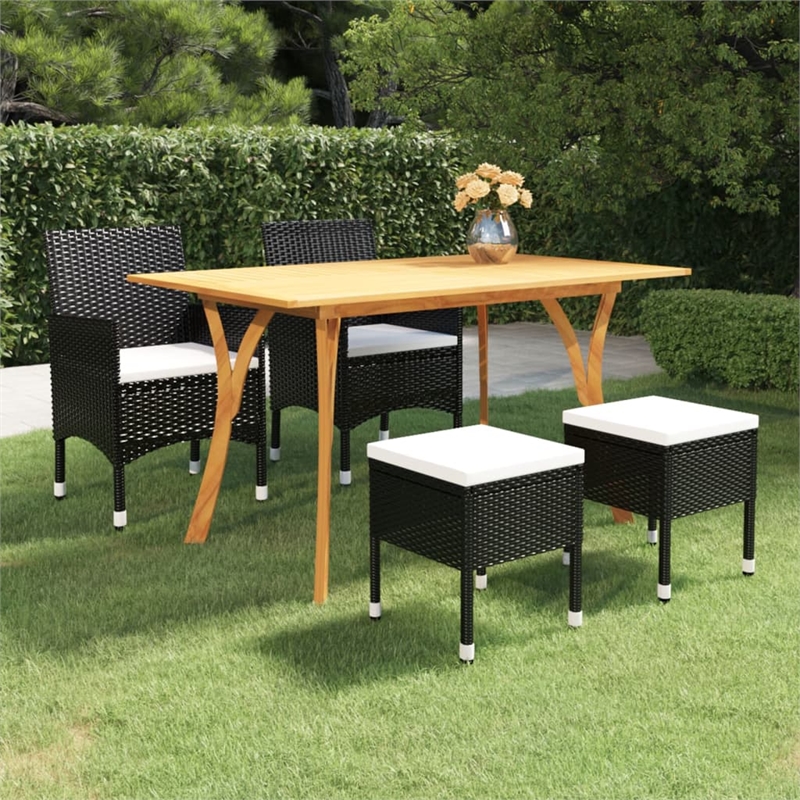 vidaXL Solid Acacia Wood Medium Durable Dining Set in Black