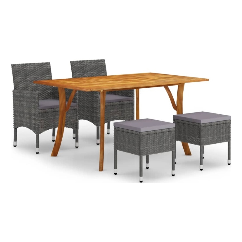 vidaXL Solid Acacia Wood 5 Piece Sturdy Dining Set in Gray