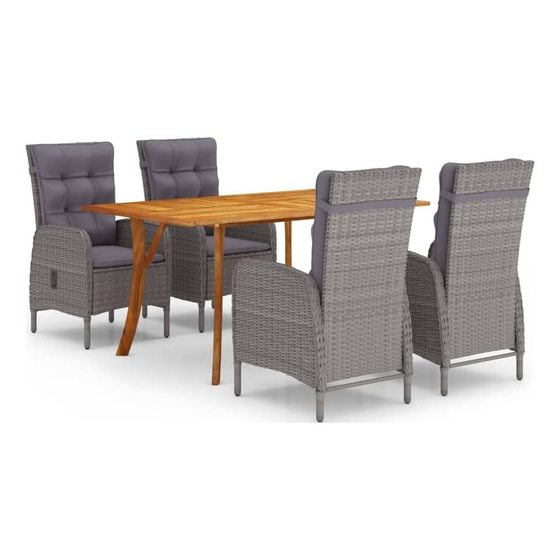 vidaXL Solid Acacia Wood 5 Piece Set Durable Dining Set in Gray