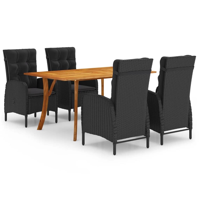 vidaXL Solid Acacia Wood & Steel 5-Piece Set Dining Set in Black