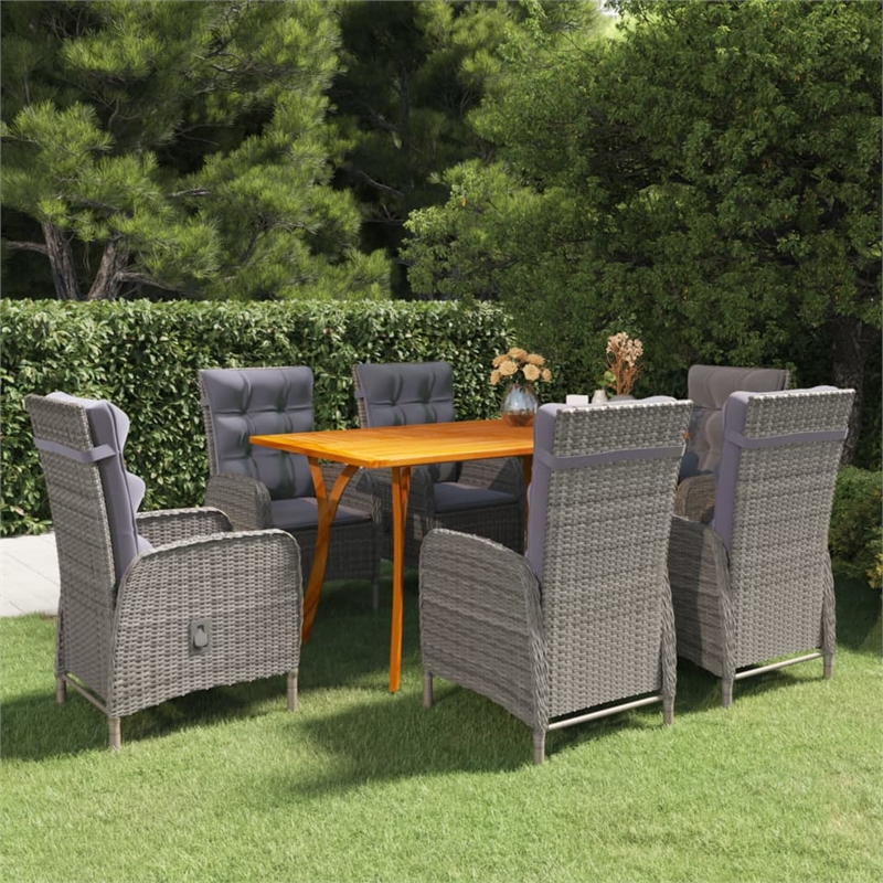 vidaXL Solid Acacia Wood & Steel 7 Piece Set Dining Set in Gray