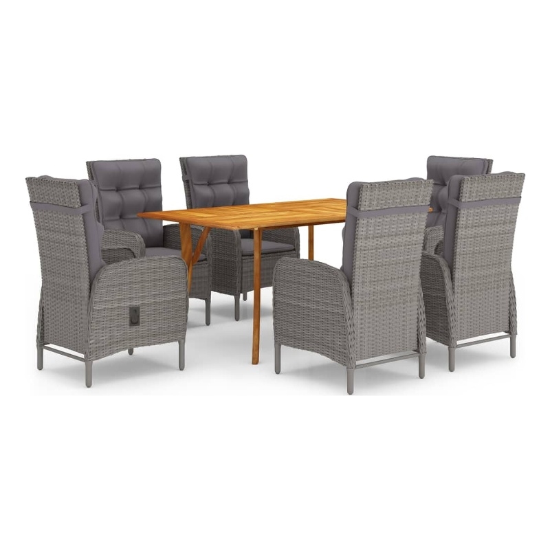 vidaXL Solid Acacia Wood & Steel 7 Piece Set Dining Set in Gray