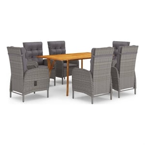 vidaXL Solid Acacia Wood & Steel 7 Piece Set Dining Set in Gray