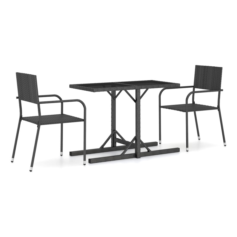vidaXL Poly Rattan/Powder-Coated Steel Dining Set in Black