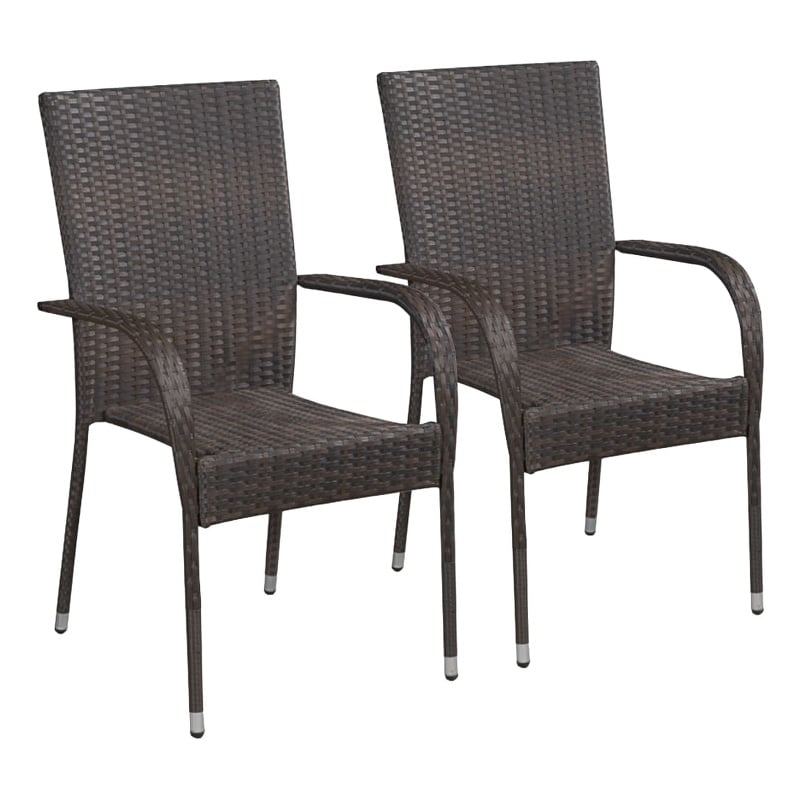 vidaXL Solid Acacia Wood/PE Rattan Dining Set in Brown