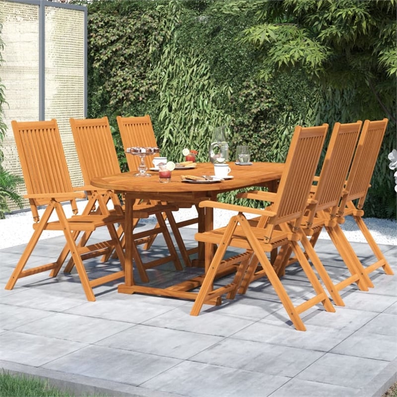 vidaXL Solid Acacia Wood Medium Extendable Garden Dining Set in Brown