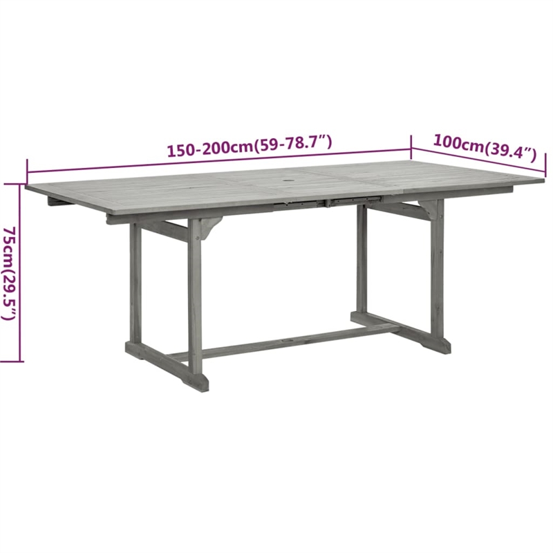 vidaXL Solid Acacia Wood Extendable Garden Dining Set in Gray
