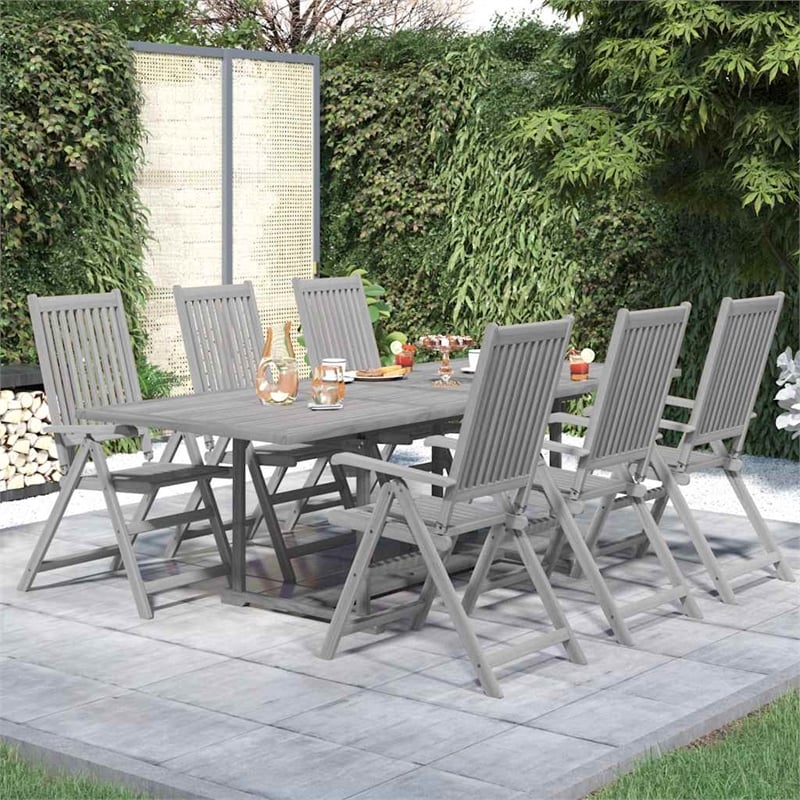 vidaXL Solid Acacia Wood 7-Piece Foldable Garden Dining Set in Gray