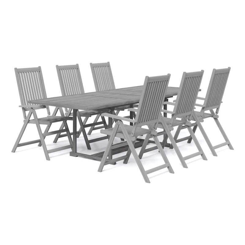 vidaXL Solid Acacia Wood 7-Piece Foldable Garden Dining Set in Gray