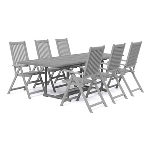 vidaXL Solid Acacia Wood 7-Piece Foldable Garden Dining Set in Gray
