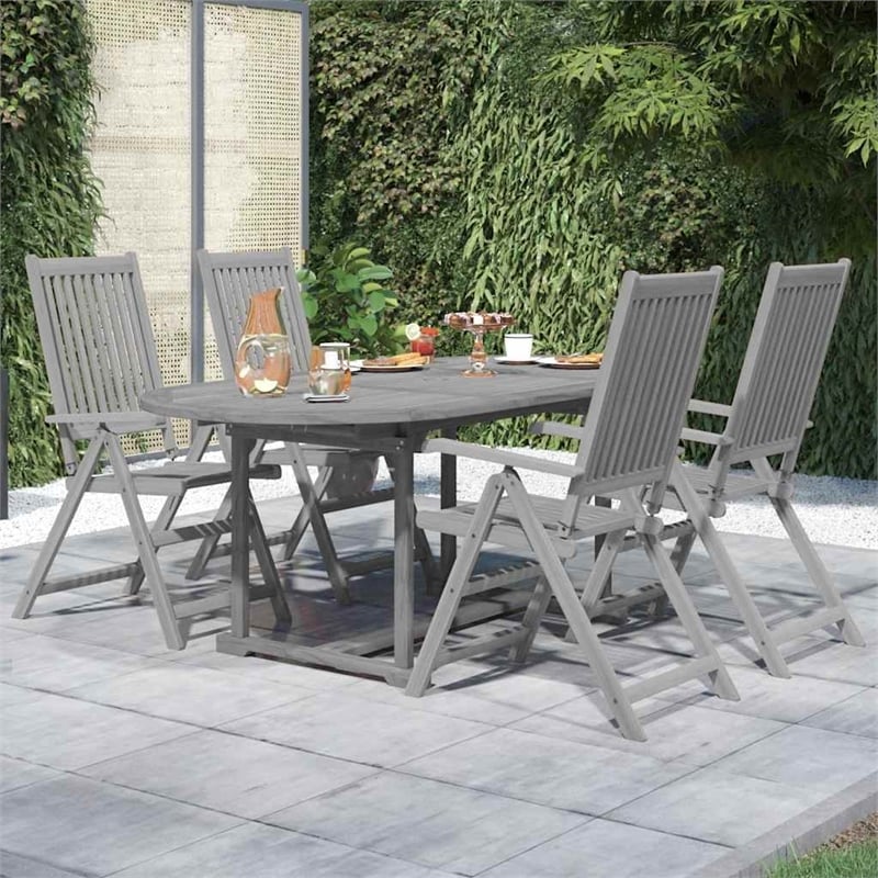 vidaXL Solid Acacia Wood Medium Extendable Garden Dining Set in Gray