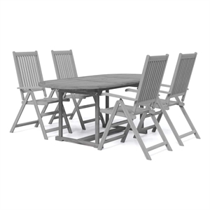 vidaXL Solid Acacia Wood Medium Extendable Garden Dining Set in Gray