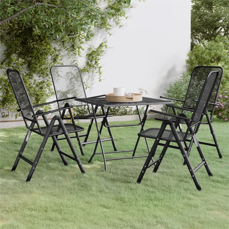 vidaXL Expanded Metal Mesh With E-Coating Garden Dining Set in Anthracite/Gray