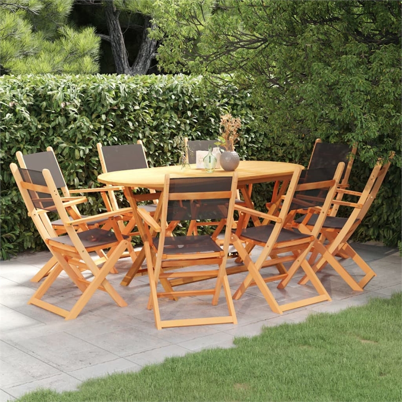 vidaXL 9 Piece Eucalyptus Wood&Textilene Patio Dining Set in Black