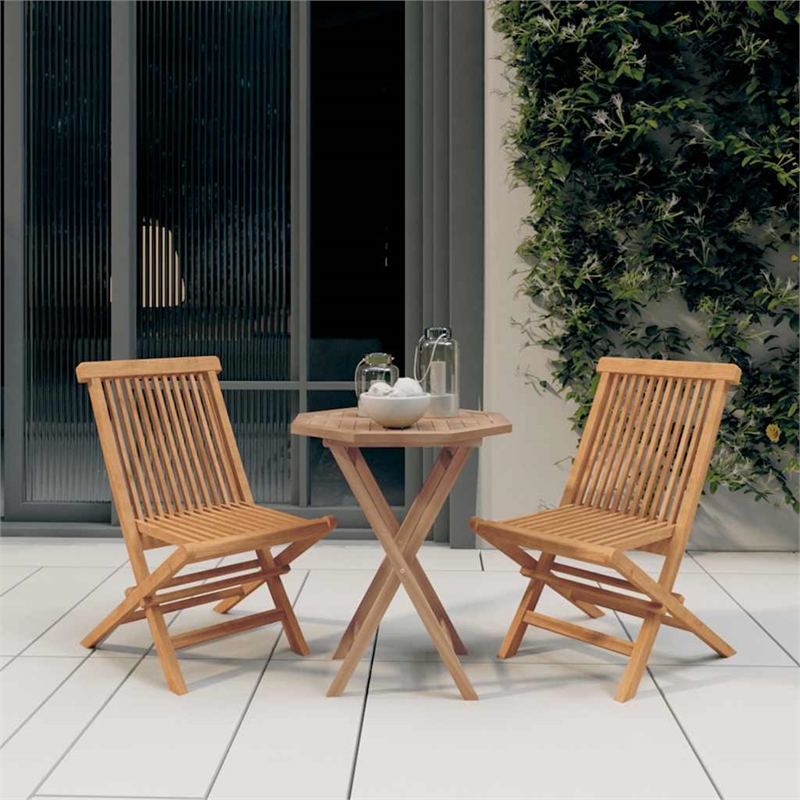 vidaXL Solid Teak Wood Compact Foldable Garden Dining Set in Brown