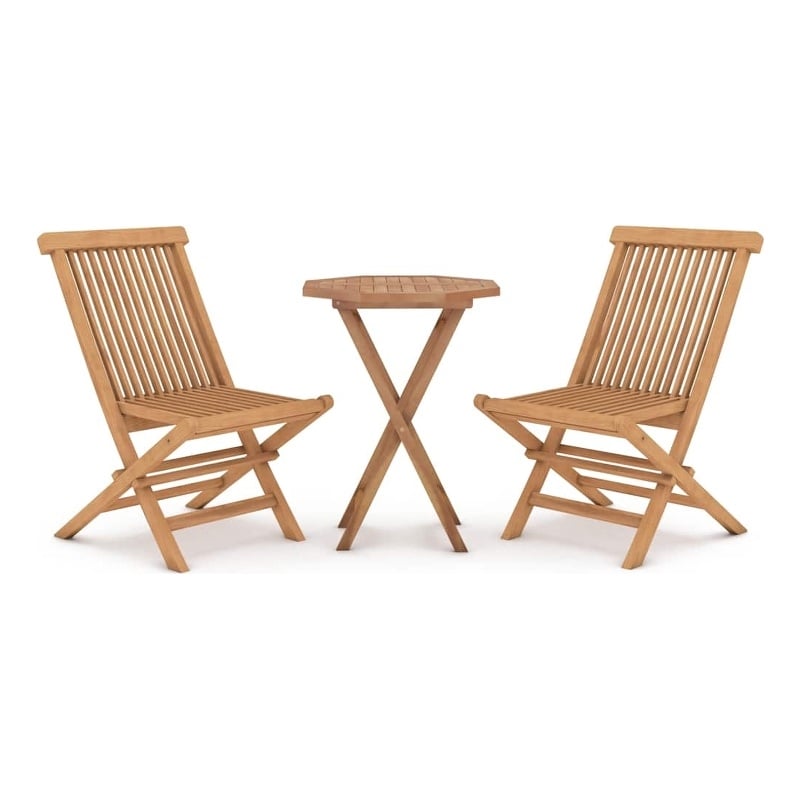 vidaXL Solid Teak Wood Compact Foldable Garden Dining Set in Brown