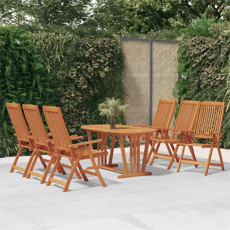 vidaXL Solid Eucalyptus Wood 7 Piece Set Garden Dining Set in Reddish-Brown