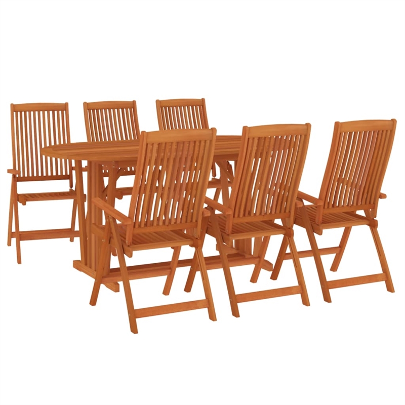 vidaXL Solid Eucalyptus Wood 7 Piece Set Garden Dining Set in Reddish-Brown
