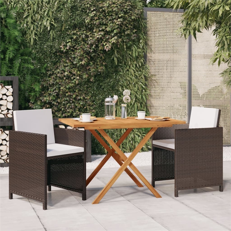 vidaXL Solid Acacia Wood Medium Removable Covers Garden Dining Set in Brown