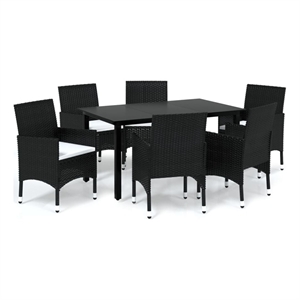 vidaXL Poly Rattan 7 Piece Durable Dining Set in Black