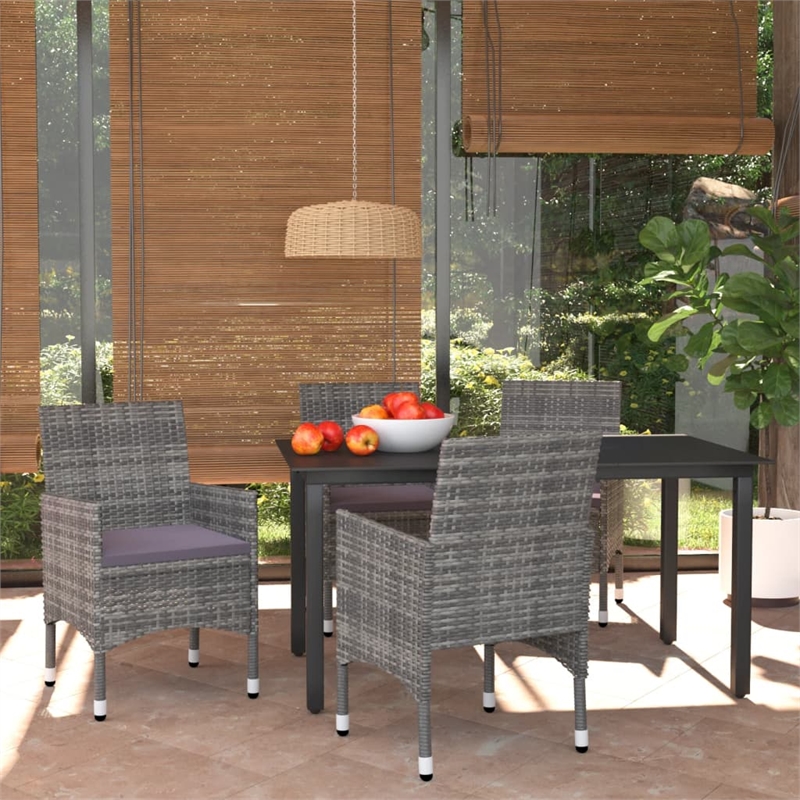 vidaXL PE Rattan 5-Piece Set Lightweight Dining Set in Gray