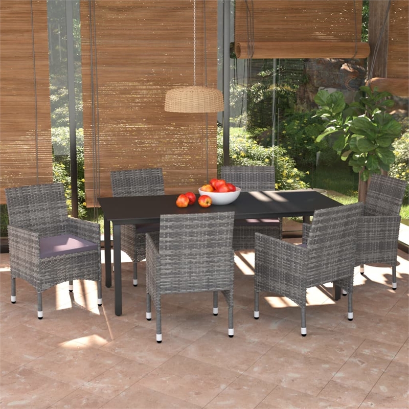 vidaXL PE Rattan 7-Piece Durable Dining Set in Gray