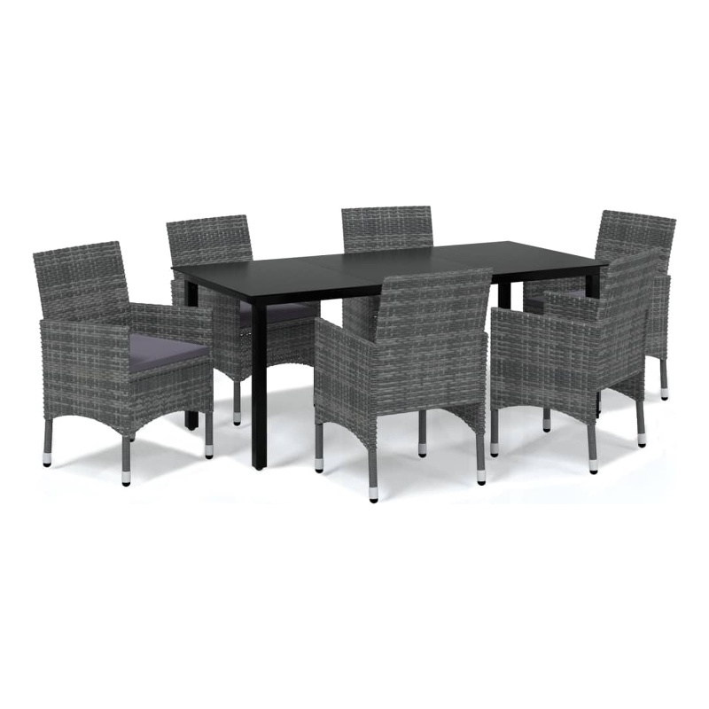 vidaXL PE Rattan 7-Piece Durable Dining Set in Gray